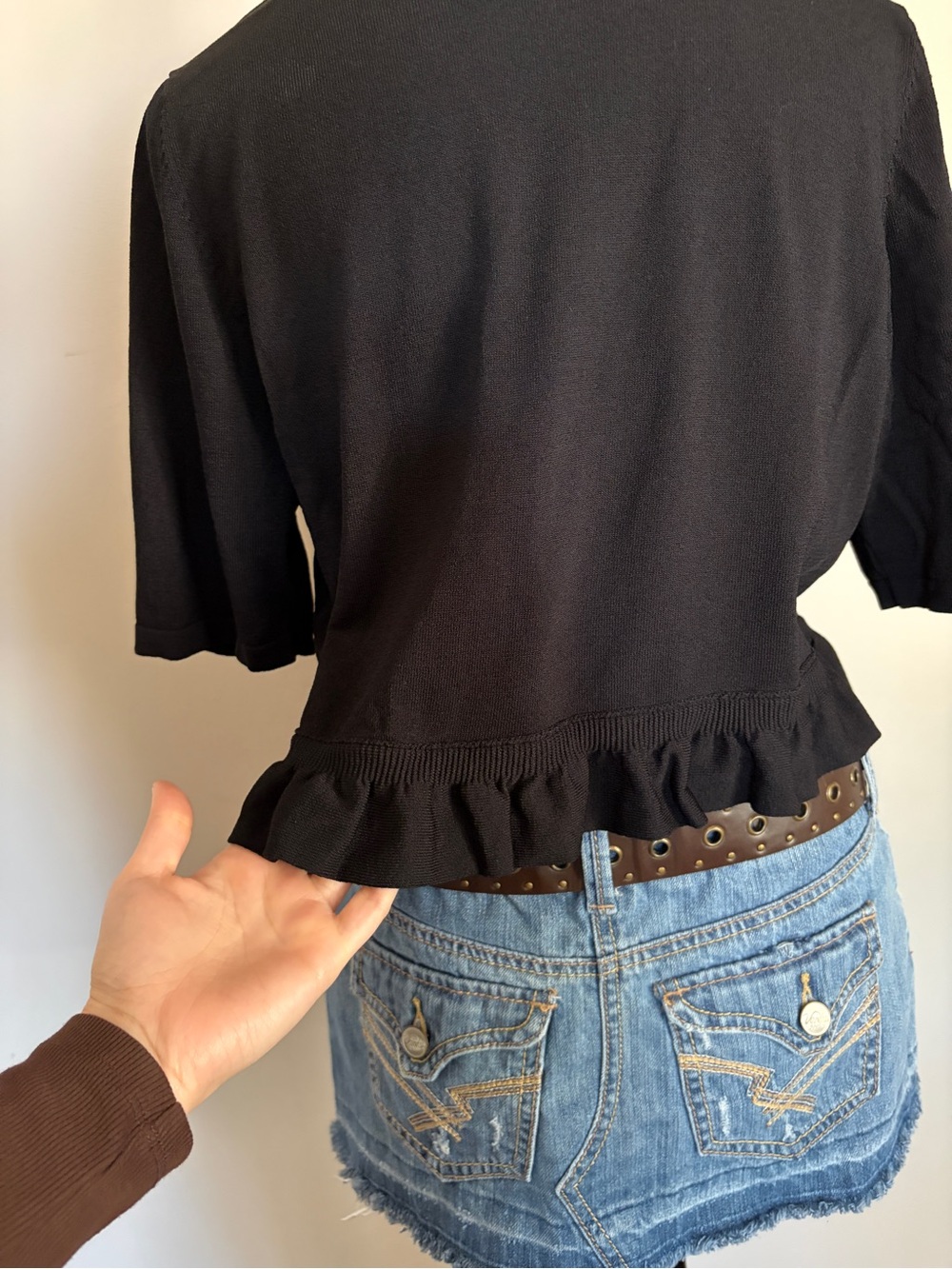 Y2K Black Ruffle Bolero Shrug Short Sleeve Top Whimsigoth 2000s - Picture 5 of 9